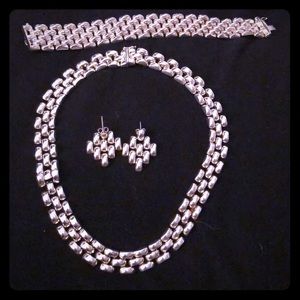 Silver necklace bracelet and earrings set